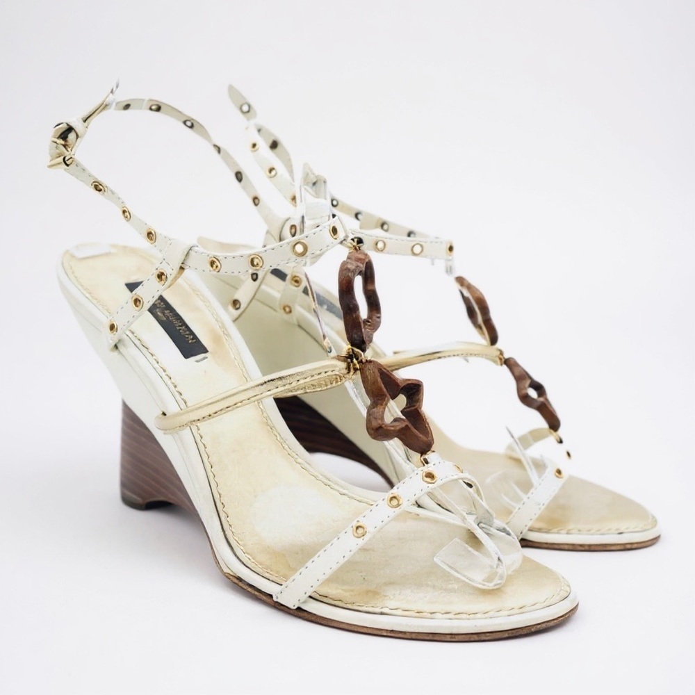 Louis Vuitton Wedge Heels Leather T-Strap Sandals | Designer Luxury Shoes - Picture 6 of 15